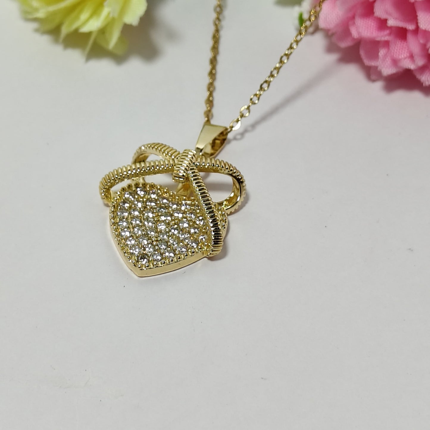 Heart Pendant Necklace – Gold Plated with Sparkling Stones