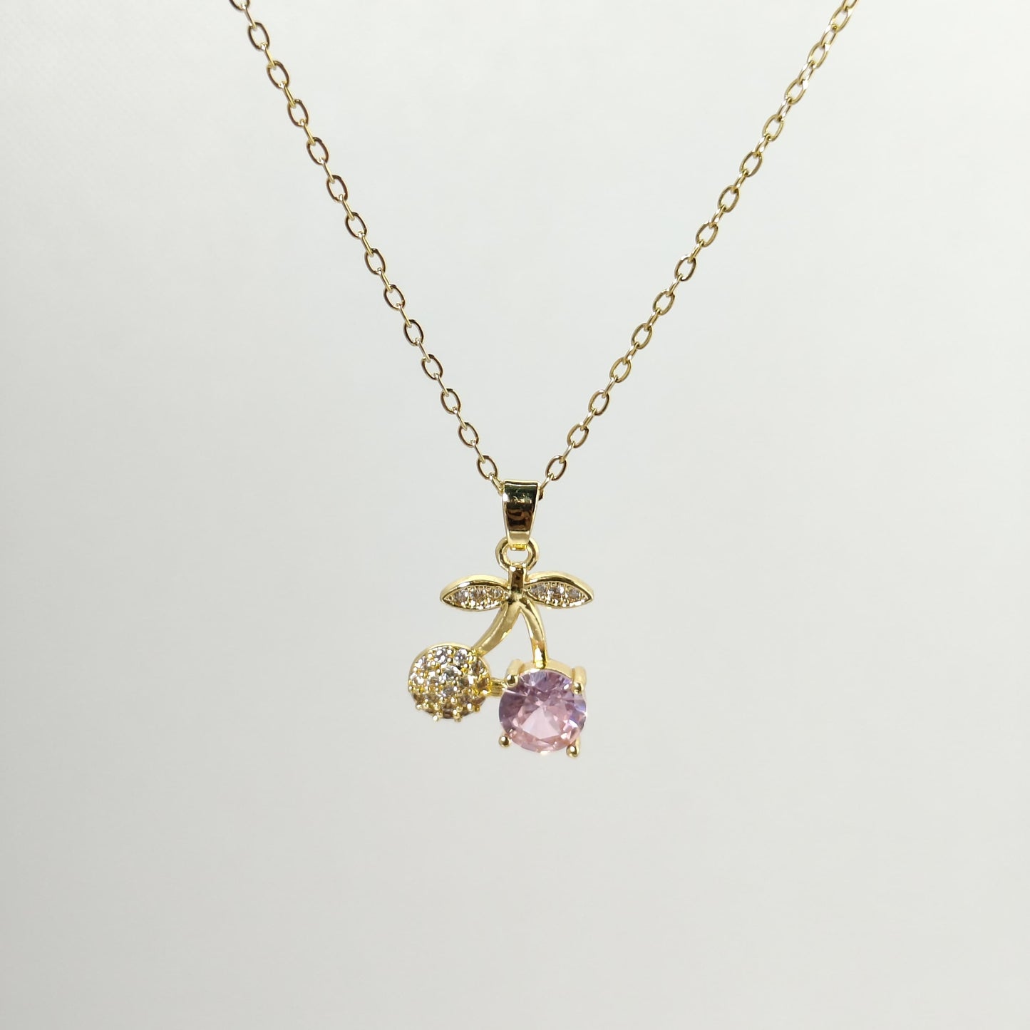 Gold Plated Pink Stone & Crystal Pendant Necklace