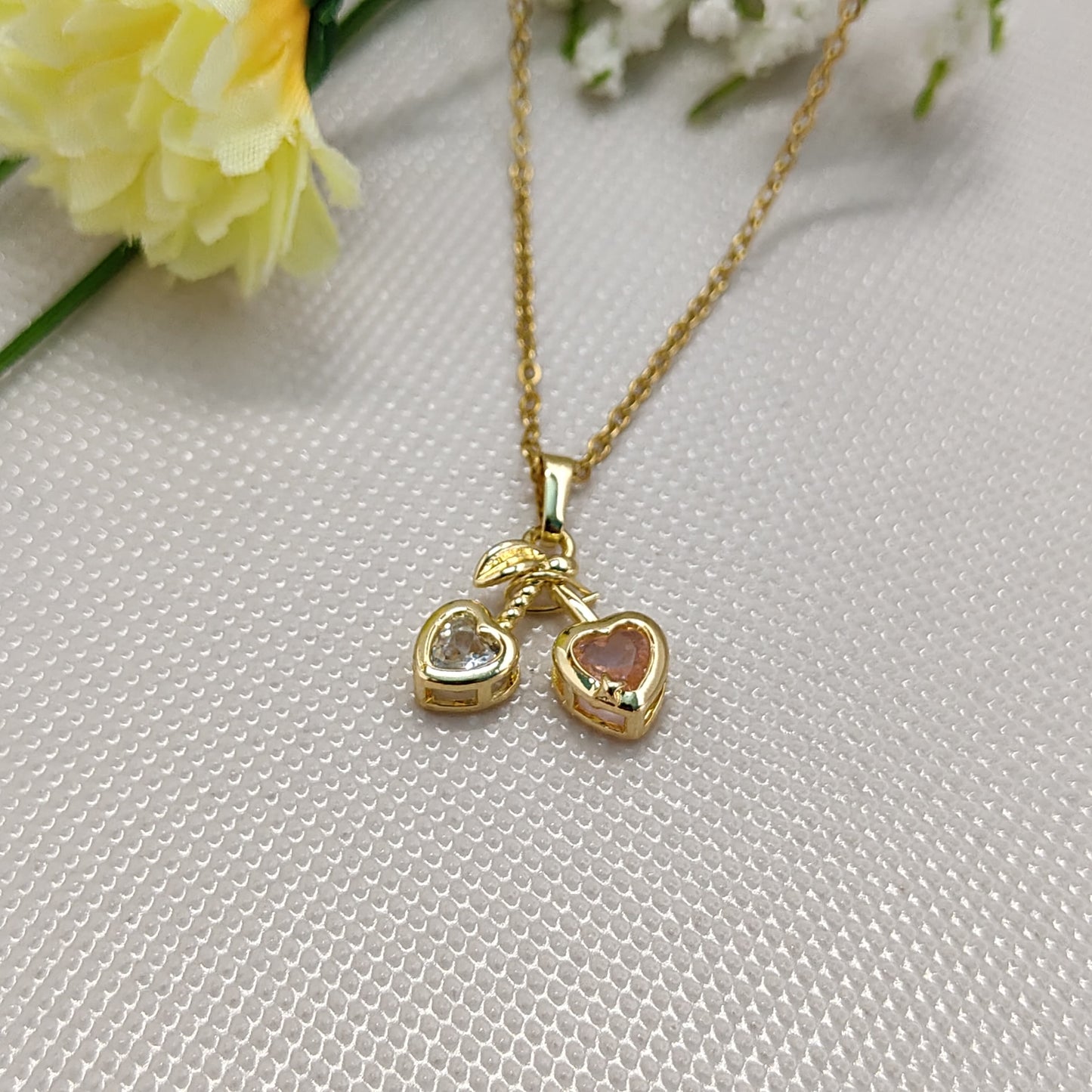 Dual Heart Pendant Necklace – Gold Plated with Stones