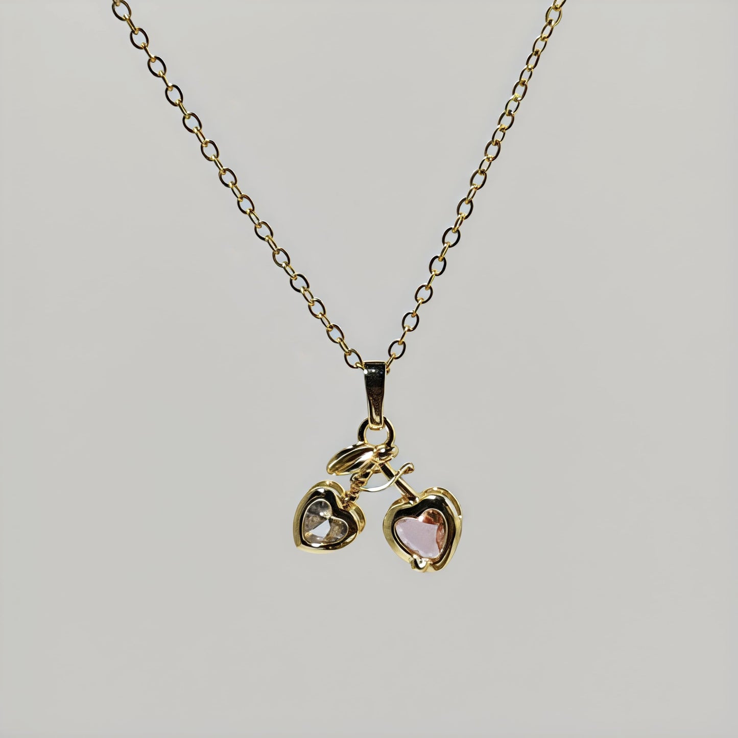 Dual Heart Pendant Necklace – Gold Plated with Stones