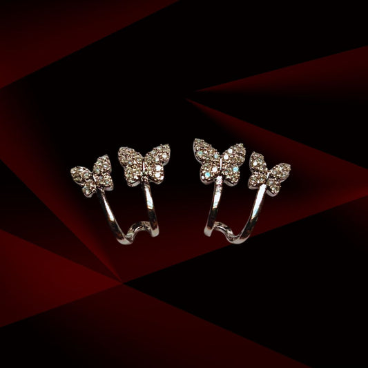 Double Butterfly Crystal Ear Cuffs – Sparkling Non-Pierced Earrings for Women & Girls