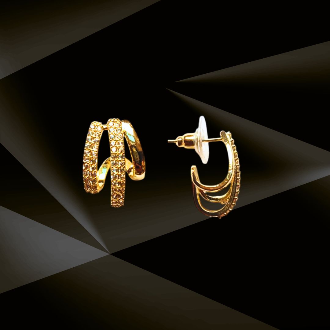 Gold Plated Double Hoop Earrings for Women – Sparkling Crystal Studded Party Wear Jewelry