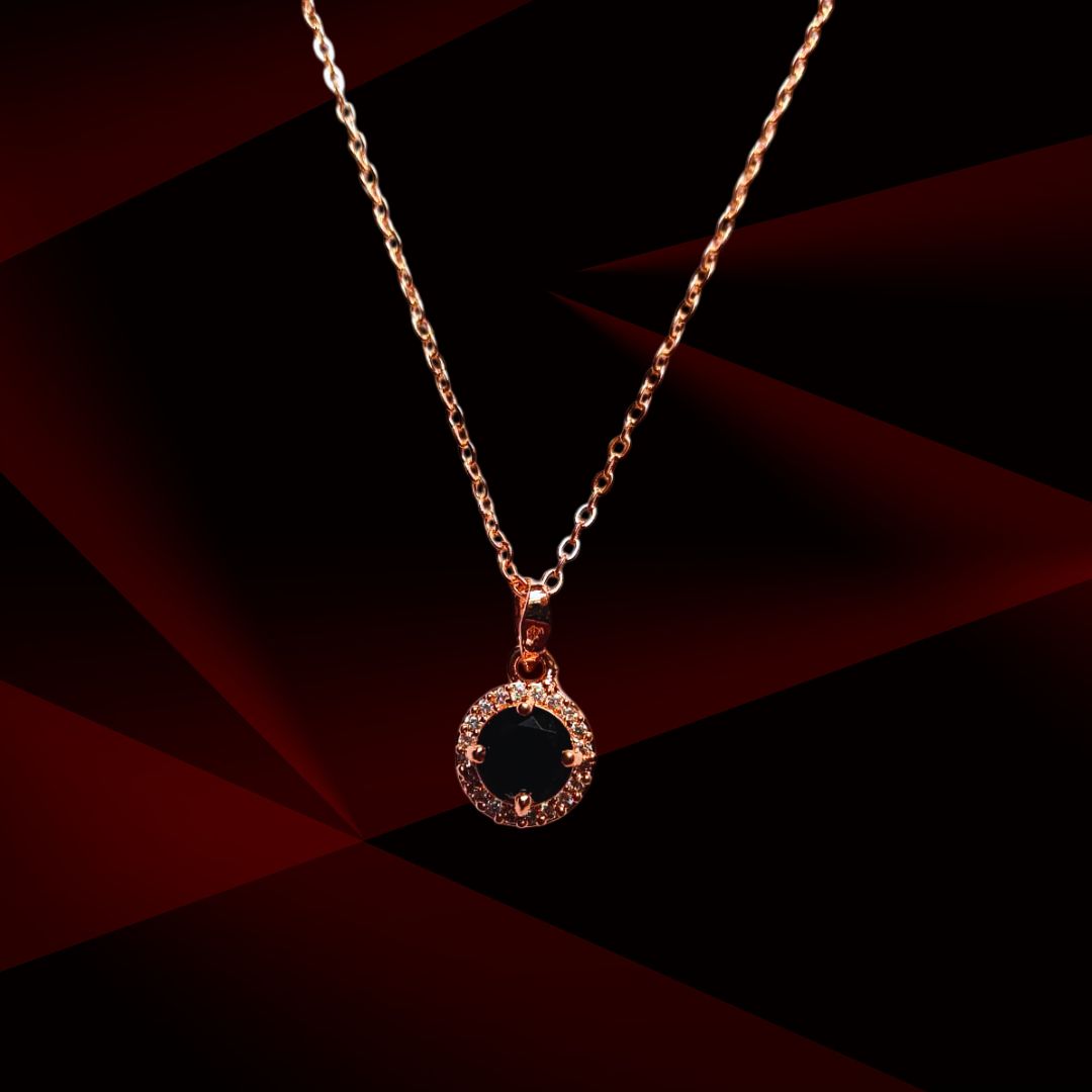 Gold Chain Pendant Necklace for Women with Green, Red & Black Stone | Crystal Halo | Party Wear Jewelry