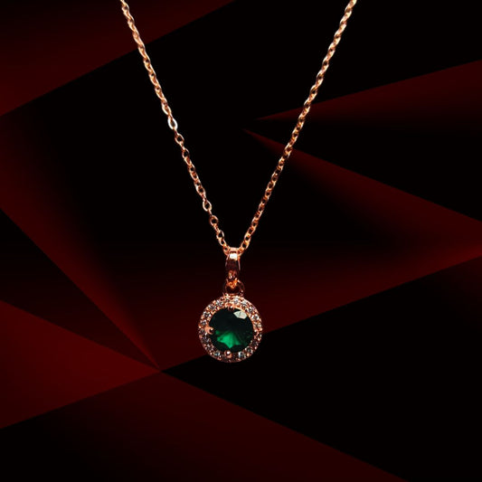 Gold Chain Pendant Necklace for Women with Green, Red & Black Stone | Crystal Halo | Party Wear Jewelry