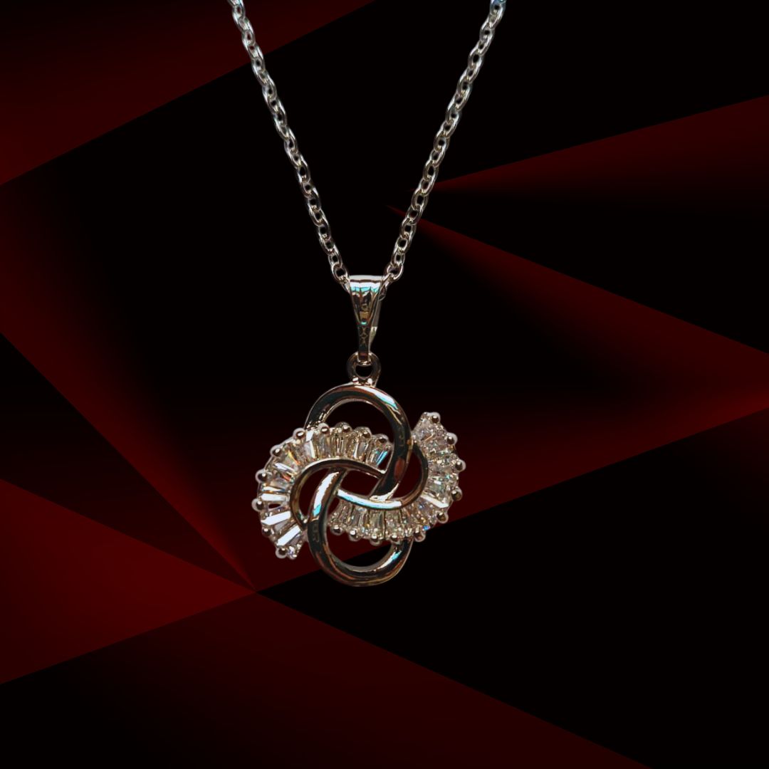 Dual Loop Crystal Pendant Necklace for Women – Gold & Silver Finish