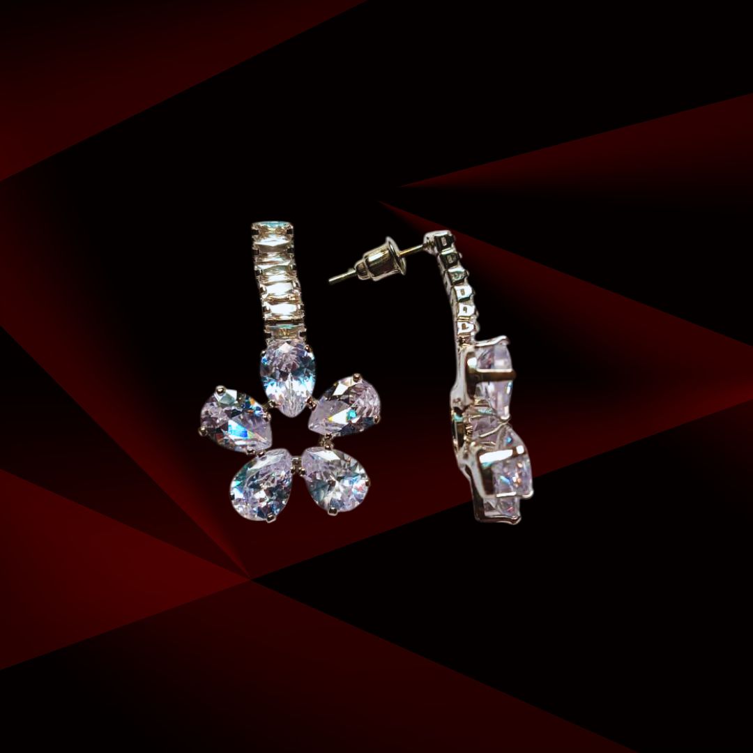 Dazzling Pink Floral Crystal Drop Earrings – Elegant Statement Jewelry for Women & Girls