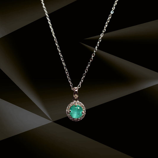 Silver Chain Pendant Necklace for Women | Crystal Halo Design | Available in Light Green, Green, Pitch Red & Blue Stones