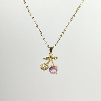 Gold Plated Pink Stone & Crystal Pendant Necklace