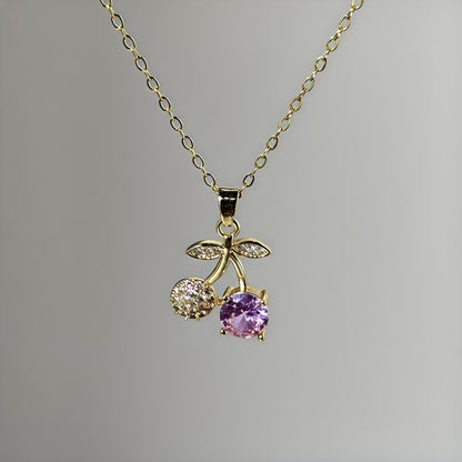 Gold Plated Pink Stone & Crystal Pendant Necklace
