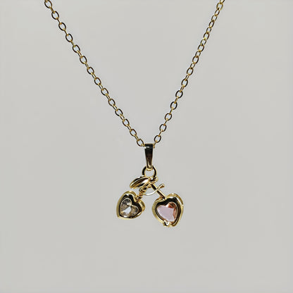 Dual Heart Pendant Necklace – Gold Plated with Stones