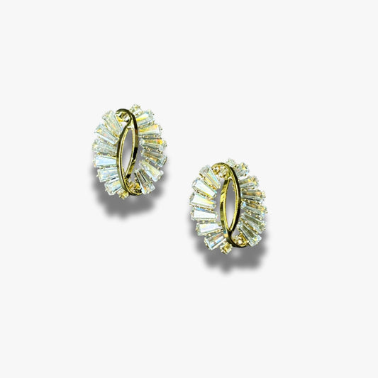 Gold-Plated Stud Hoop Earrings with Baguette-Cut Crystals – Sparkling Party Wear Jewelry for Women