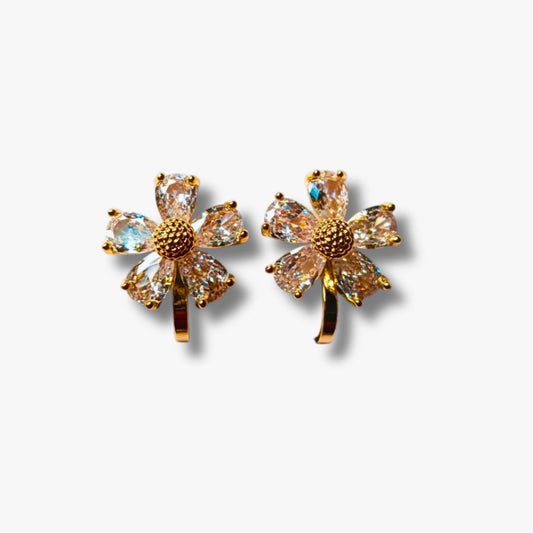 Floral Crystal Clip-On Earrings – Available in Gold and Silver