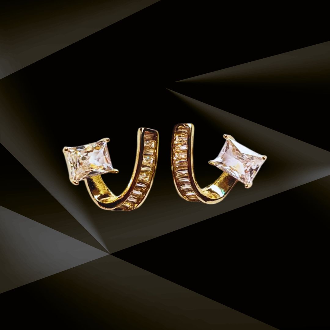 Gold-Plated Curve Earrings with Princess-Cut Stone