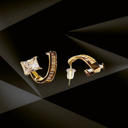 Gold-Plated Curve Earrings with Princess-Cut Stone