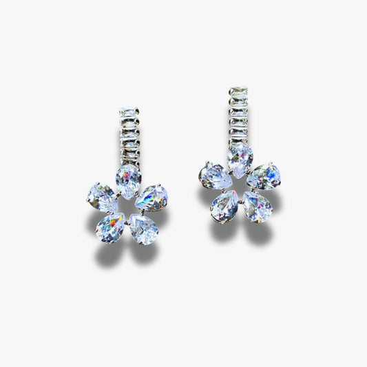 Dazzling Pink Floral Crystal Drop Earrings – Elegant Statement Jewelry for Women & Girls