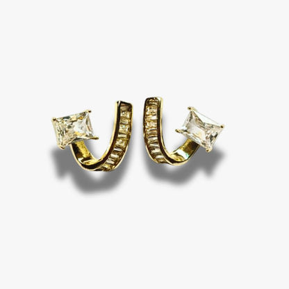 Gold-Plated Curve Earrings with Princess-Cut Stone