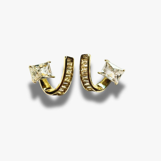 Gold-Plated Curve Earrings with Princess-Cut Stone