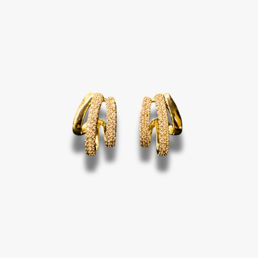 Gold Plated Double Hoop Earrings for Women – Sparkling Crystal Studded Party Wear Jewelry