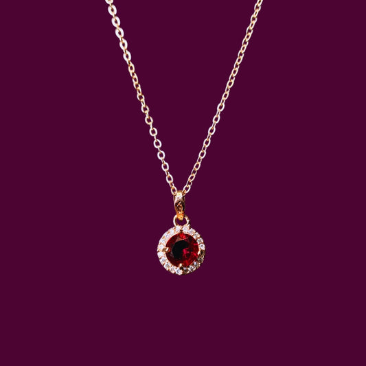 Gold Chain Pendant Necklace for Women with Green, Red & Black Stone | Crystal Halo | Party Wear Jewelry