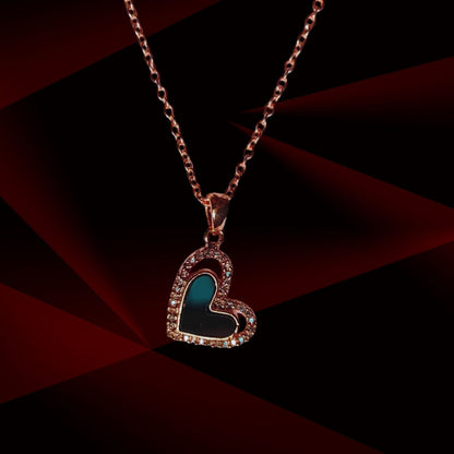Rose Gold Heart Pendant with Black Stone – A Bold Symbol of Love