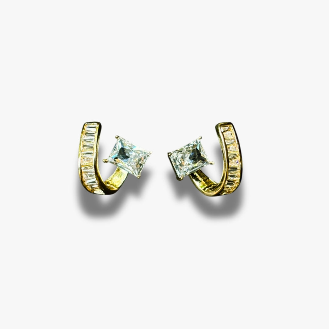 Gold-Plated Curve Earrings with Princess-Cut Stone