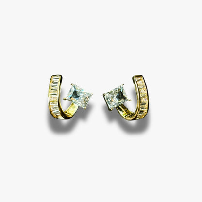 Gold-Plated Curve Earrings with Princess-Cut Stone