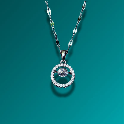 Dazzling Circle Pendant Necklace with Floating Stone – Silver Finish Chain for Women