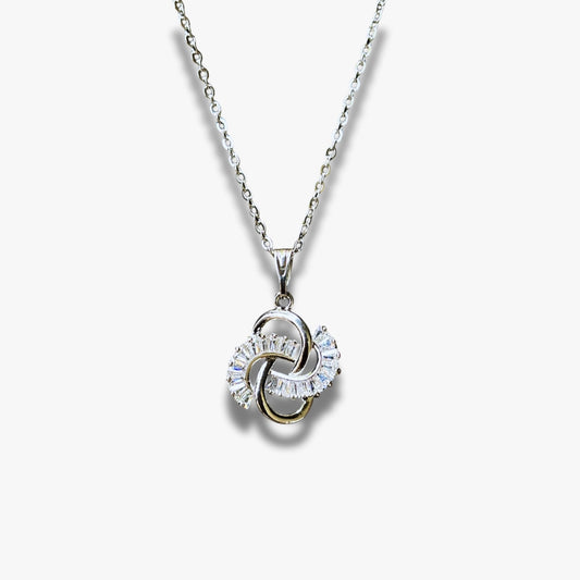 Dual Loop Crystal Pendant Necklace for Women – Gold & Silver Finish