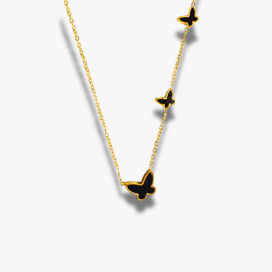 Chic Butterfly Necklace – Gold-Plated Minimalist Chain with Black Inlay