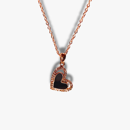 Rose Gold Heart Pendant with Black Stone – A Bold Symbol of Love